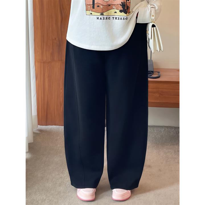 大码女装秋季潮流花契200斤胖mm弯刀雅痞通勤风松紧腰卫裤4330-Y