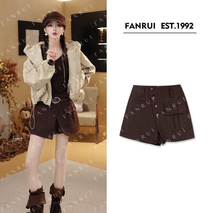 FANRUI/泛芮「贝贝biuu」斜扣不规则设计感小众洋气显瘦短裤B18426