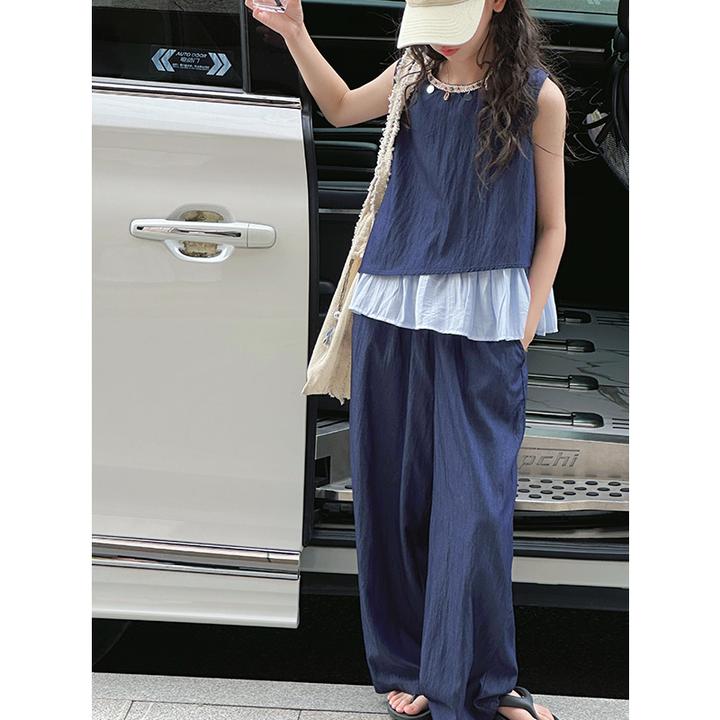 K29031潮流女童牛仔套装2025新款夏装儿童背心两件套洋气衣服时髦