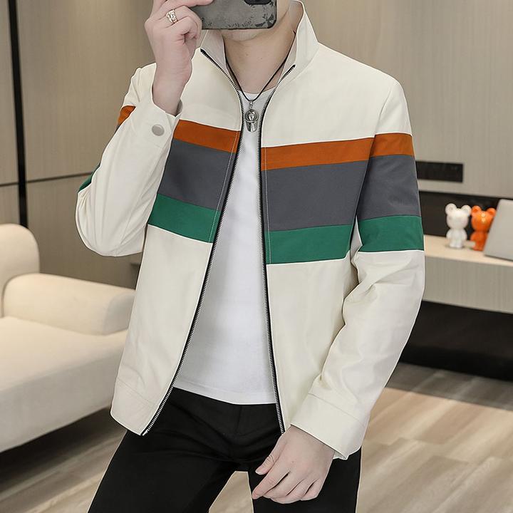 时尚潮流立领夹克春秋新款男士拼接休闲外套修身帅气百搭夹克衫男