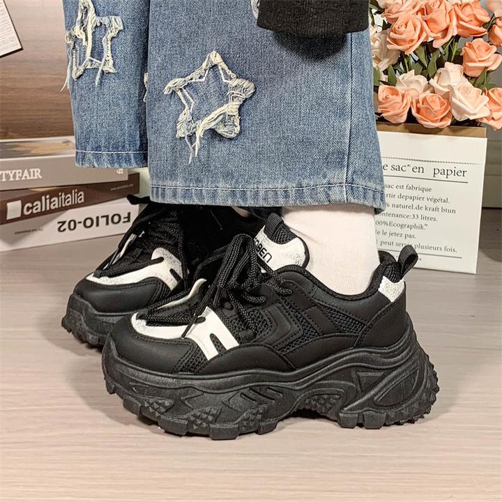 人本爆款炸街厚底老爹鞋增高2025新款春季网面透气百搭休闲运动鞋