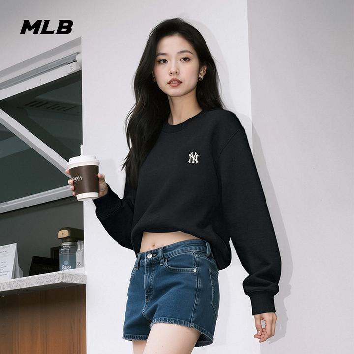 MLB官方流光风经典小LOGO圆领百搭休闲套头卫衣25夏季新款MTB01