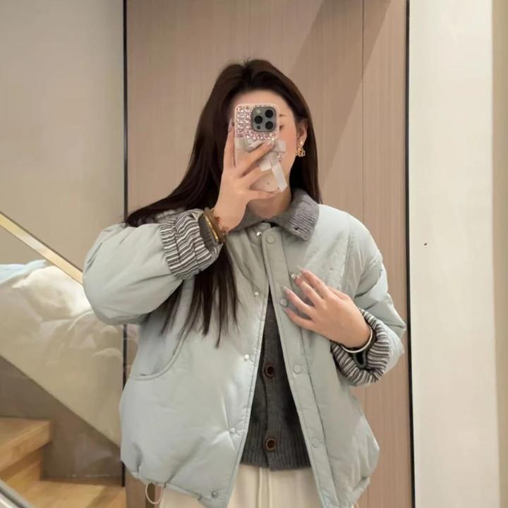 2024冬季新款韩版宽松百搭圆领棉服外套韩系穿搭加厚保暖棉衣