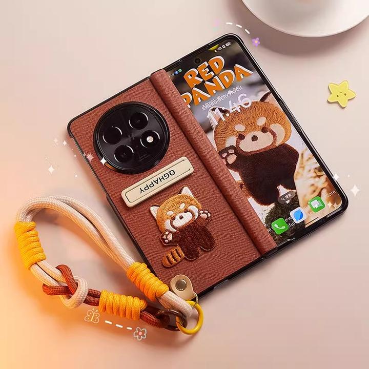 适用OPPOFindN5手机壳findn3折叠屏壳膜一体刺绣小浣熊全包保护套