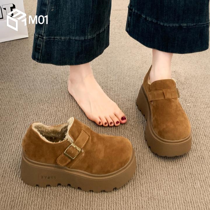 M01厚底加绒勃肯鞋女鞋新款秋冬雪地靴乐福鞋保暖一脚蹬博肯棉鞋
