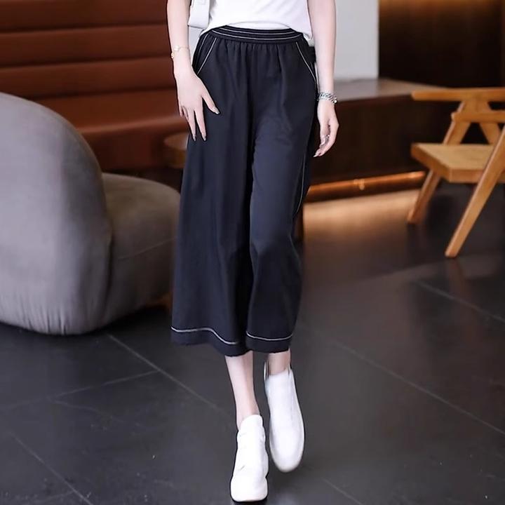 拉夏贝尔阔腿裙裤2025新款春季薄款休闲裤时尚气质a字七分裤裙子
