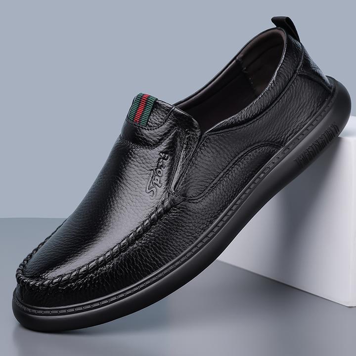 头层牛皮夏季透气休闲软底镂空男士中老年新款实用好穿百搭轻便鞋