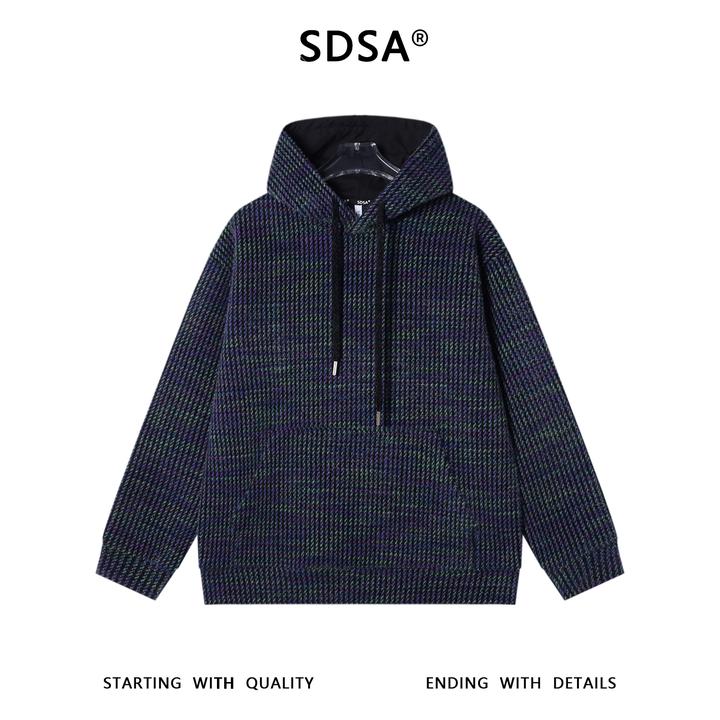 SDSA秋冬新款痞帅男装简约韩版撞色竖纹抽绳连帽针织卫衣宽松百搭