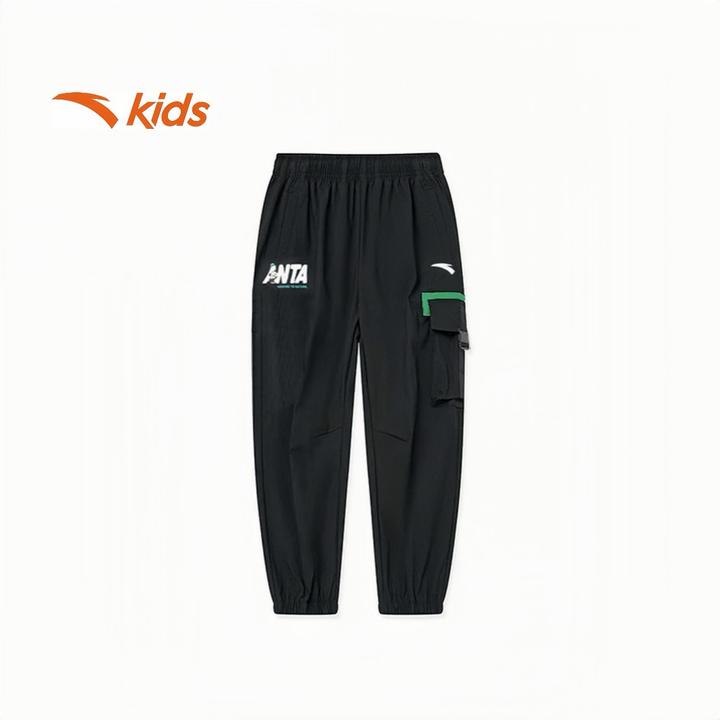 安踏儿童男童25秋季运动风梭织运动长裤防风防雨透气A52536722