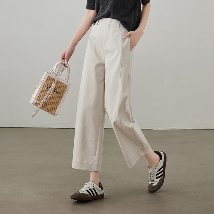 索菲丝尔宽松阔腿裤2025秋装新款简约休闲九分半松紧腰裤子511121