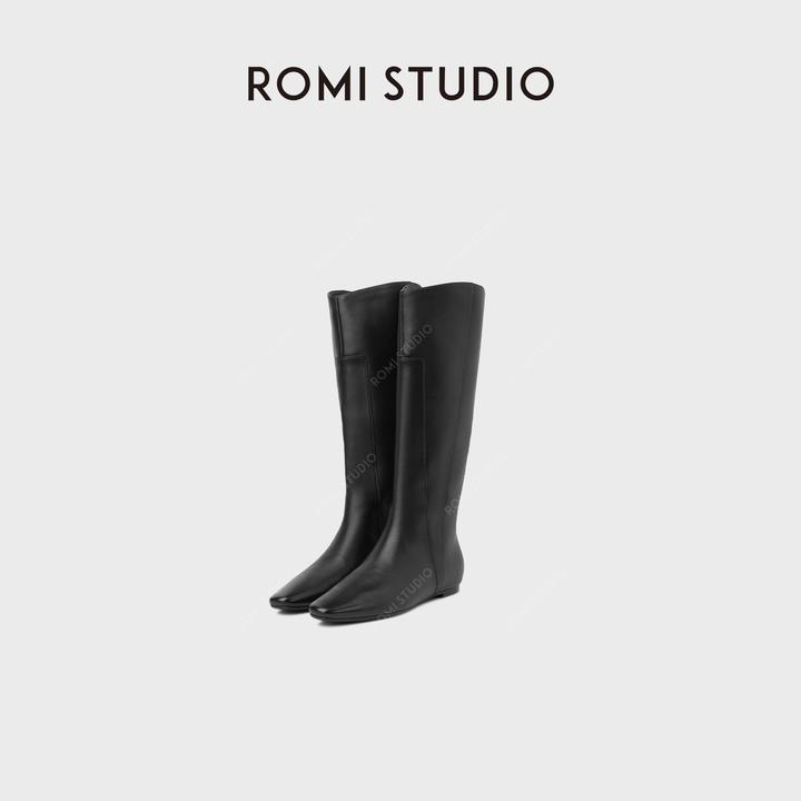 ROMI STUDIO“简约复古”羊皮舒适柔软不及膝方头高筒靴 RWCWP36765