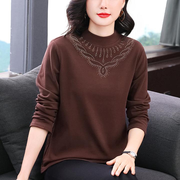 中老年女装妈妈洋气上衣半高领双面德绒长袖t恤女秋冬内搭打底衫