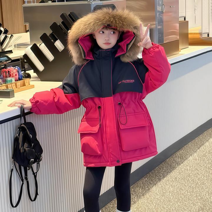 女童加绒加厚外套秋冬装2025新款洋气女孩高级感夹棉派克服棉服潮