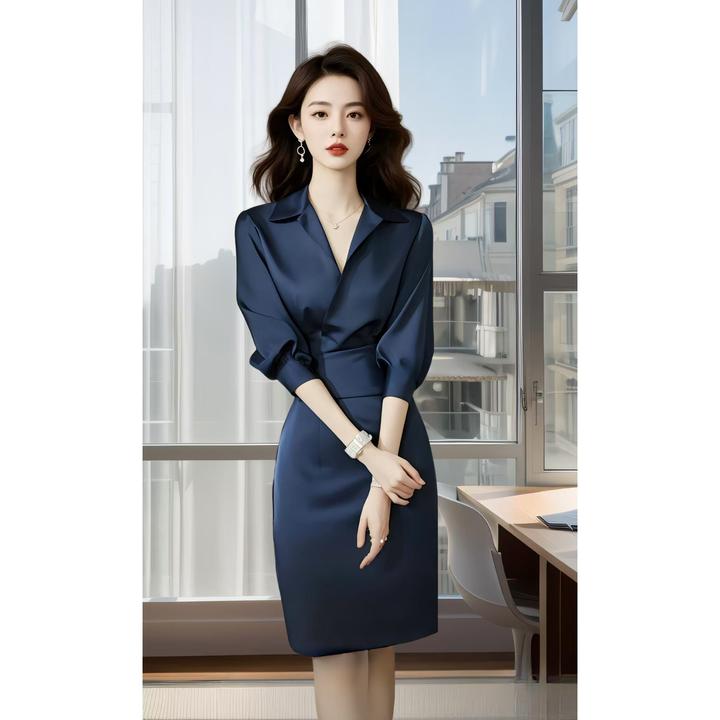 后妈裙早秋设计感气质小众长袖女装2024新款时髦衬衫神范收腰裙子