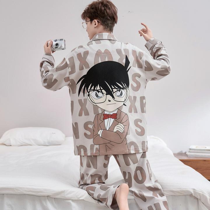 青少年睡衣男士春秋季纯棉卡通长袖套装初高中学生大码家居服套装