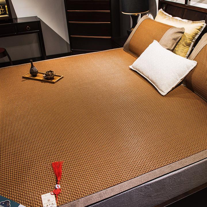 双面艾草夏季凉席藤席三件套双人床可折叠学生宿舍竹席席子冰丝席