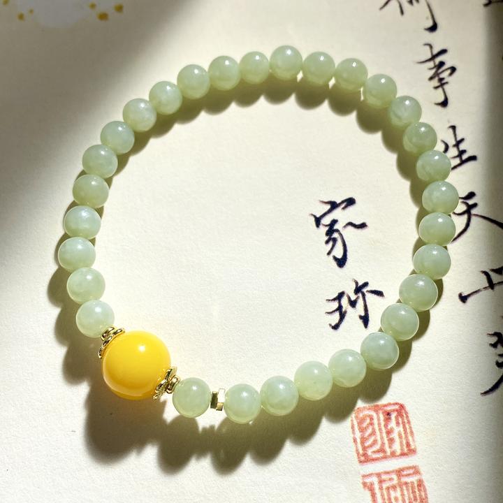 天然和田玉手串6mm晴水料搭配黄玛瑙简约女款手链多样性发一WL616