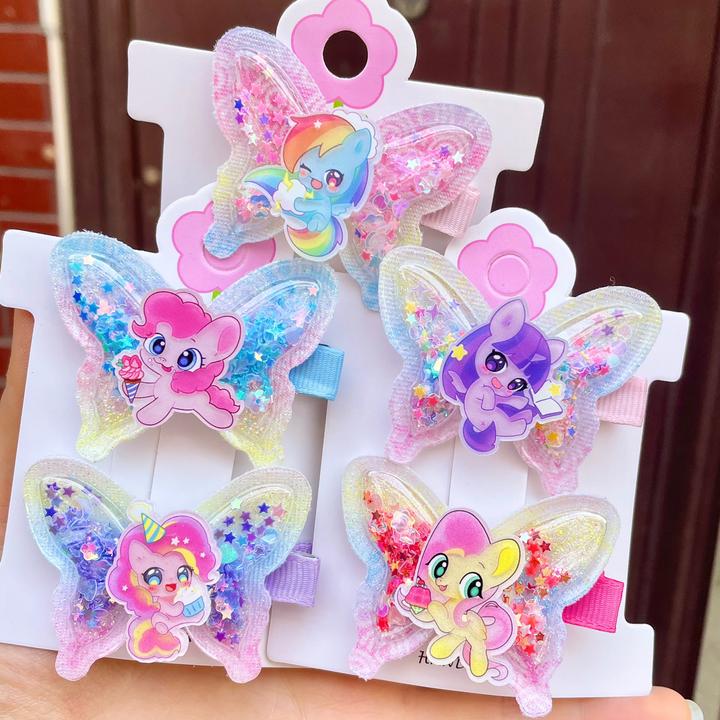 卡通风蝴蝶结碎发刘海夹流沙头饰夹子发饰可爱公主风女小女孩对夹