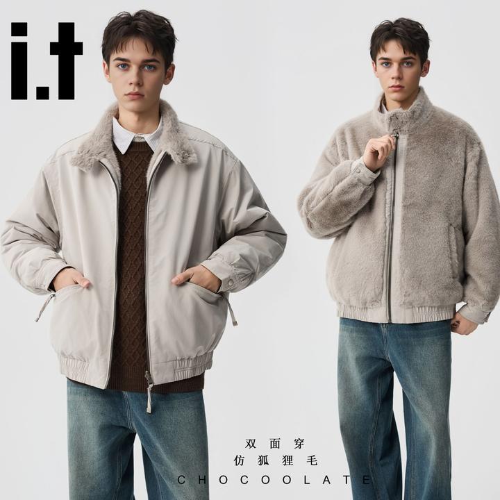 it:CHOCOOLATE冬季新款双面穿座山雕棉服外套夹克加绒加厚保暖
