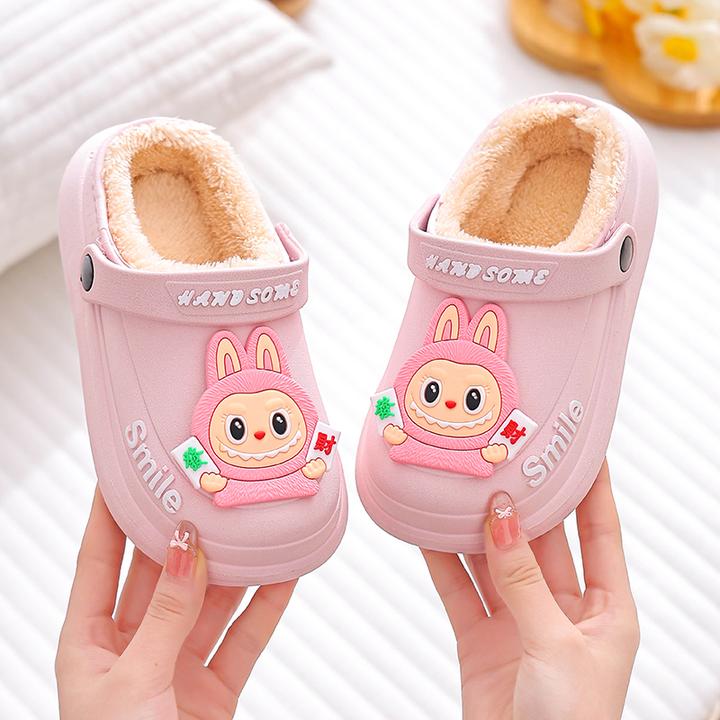 拉布布秋冬季儿童棉拖鞋厚底防水防滑亲子柔软室内小中大童棉拖鞋