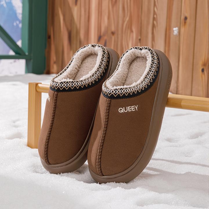 如沐丽仿牛皮绒面女款2025新款爆款棉拖加绒加厚侧缝线工艺秋冬季