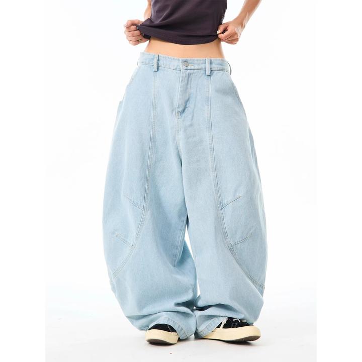 【Rich】美式廓形水洗弯刀牛仔裤女宽松解构设计拖地阔腿休闲裤