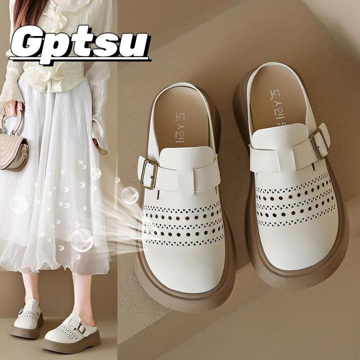 GPTSu厚底勃肯半拖鞋女士外穿新款百搭镂空透气包头凉拖码洞洞鞋