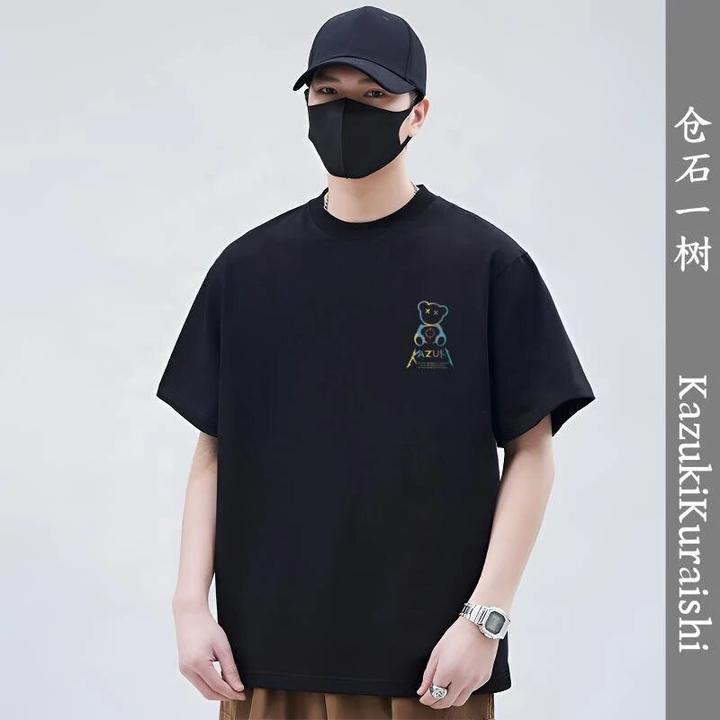 仓石一树高端索罗娜短袖T恤男士时尚潮牌黑色高品质夏季宽松上衣