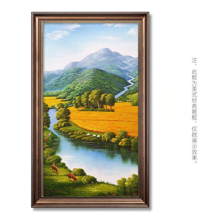 高级感美式风格油画布喷绘有框装饰画适用于客厅卧室书房餐厅挂画