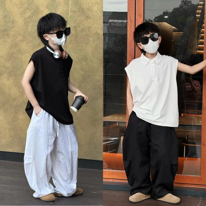 【品牌】男童中大童夏季韩版薄款休闲2025新款POLO背心无袖裤潮套装