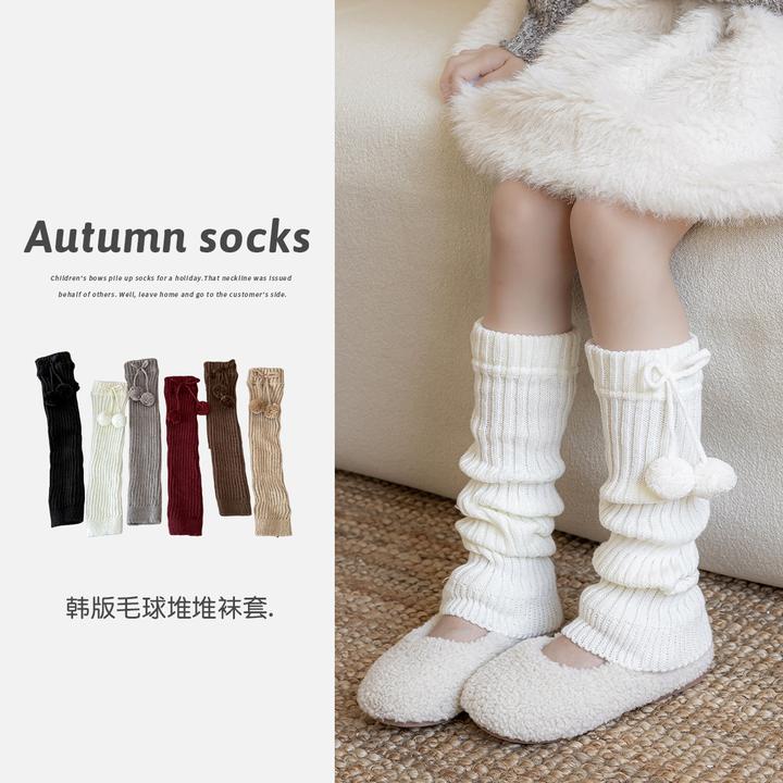 女童袜套秋冬季加厚儿童韩版ins风毛球球蝴蝶结堆堆袜冬季小腿袜