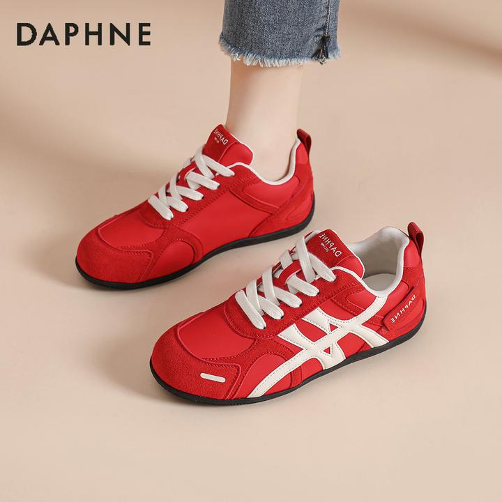 达芙妮德训鞋女秋季2025新款百搭超火红色阿甘鞋跑步休闲鞋巨好看