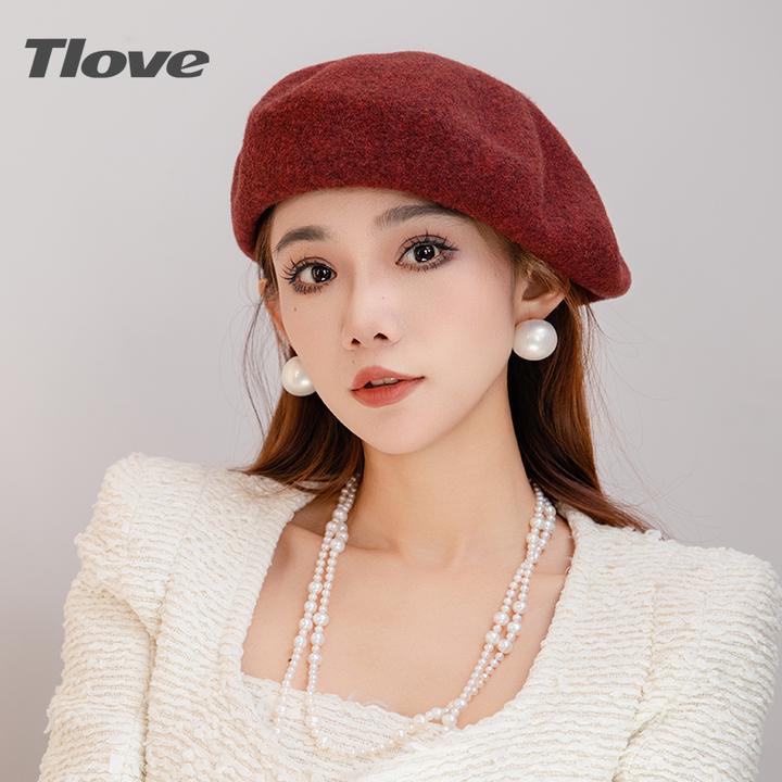 9552+tlove时尚百搭贝雷帽女士秋冬季简约日系羊毛逛街保暖冬帽