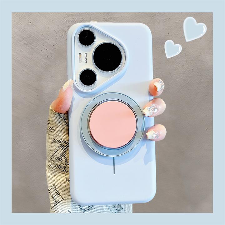 适用华为pura70pro手机壳Ultra肤感液态硅胶pura80撞色圆形支架