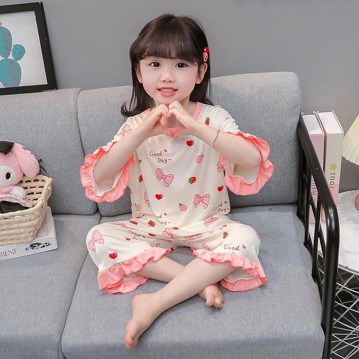 女童睡衣女孩夏季莫代尔空调服女孩宝宝薄款套装儿童空调房家居服