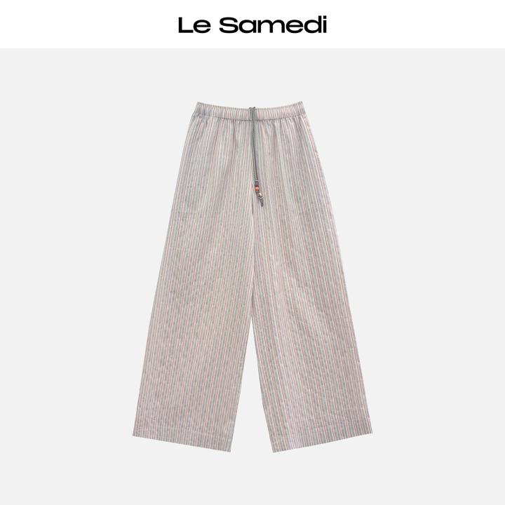 Le Samedi【马略卡盛夏】肌理间奏 度假风串珠彩绳松紧腰条纹阔腿裤