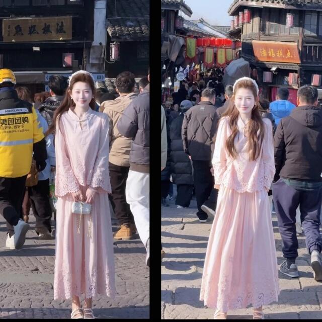 2025新款春季温柔甜美超重工立体定位花气质温柔伞裙套装一整套潮