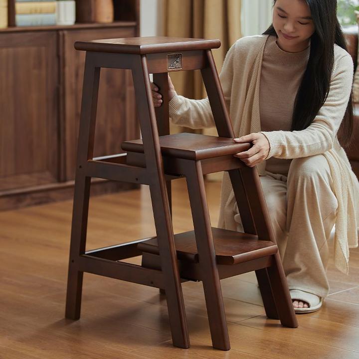 实木三步梯凳室内花架梯子两用步梯用折叠伸缩多功能登高梯凳椅
