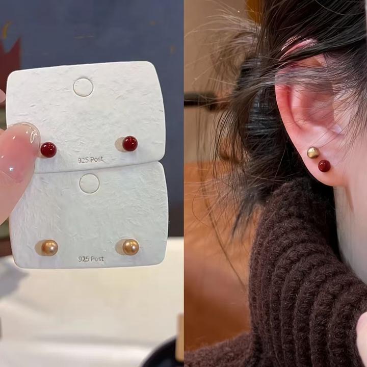 铜合金耳饰 2026新款茶金珍珠耳环女小众设计感时尚气质百搭精致