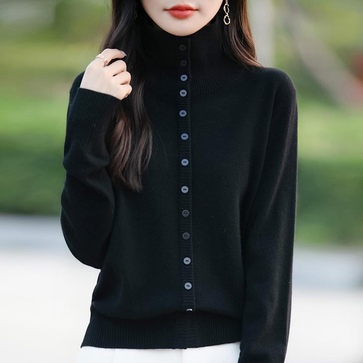 哥弟阿玛施正品女装毛衣百搭高领单排扣毛针织衫气质纯色绵羊毛衫