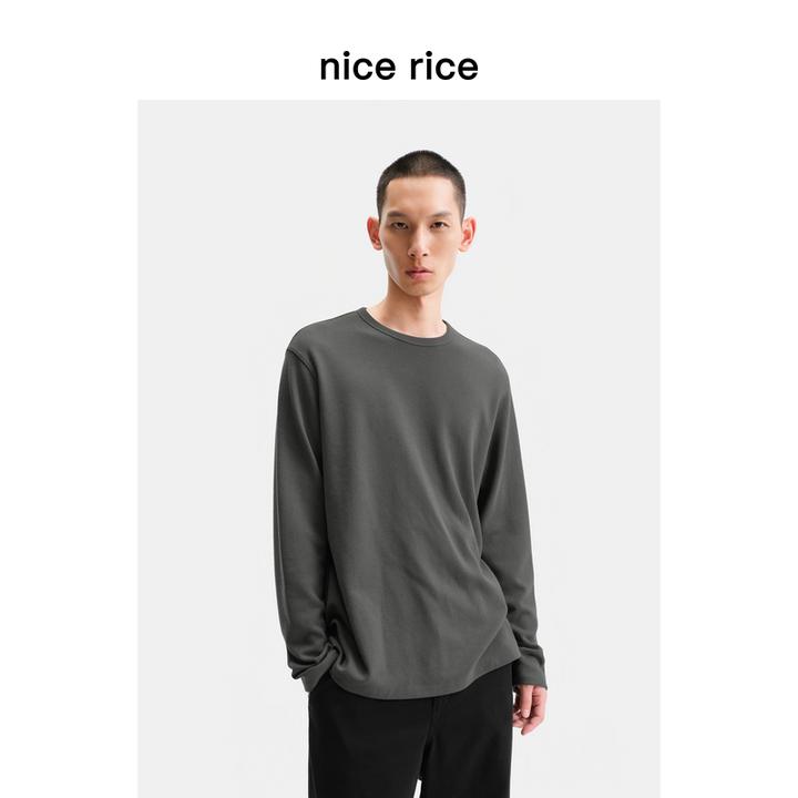 nice rice好饭 25秋季新品315G宽松颗粒肌理圆领长袖T恤NHQ02053