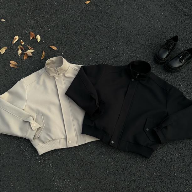 加棉美式纯色立领夹克男女春季美式简约高级感宽松飞行员外套夹棉