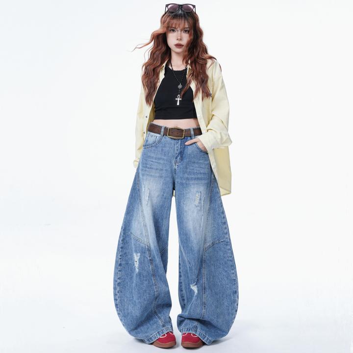【蓓蓓专属】美式弯刀牛仔裤2025春夏新款潮流百搭拖地垂感阔腿裤子