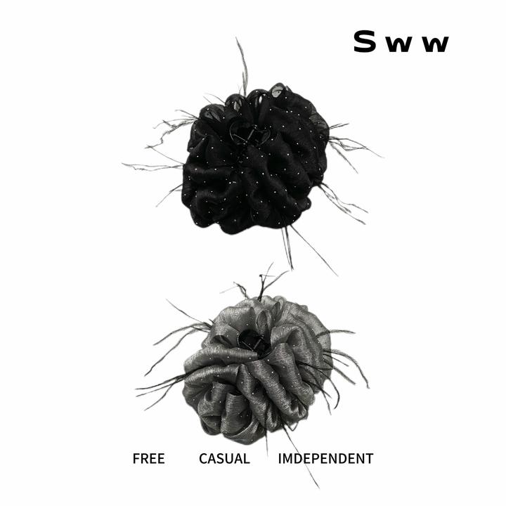 SWW满天星羽毛抓夹黑色发卡高级感气质显发量后脑勺抓夹发夹头饰
