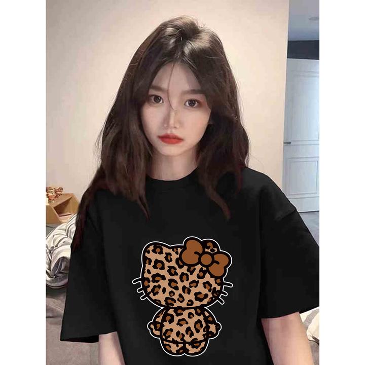 黑色纯棉甜妹可爱风格纯欲慵懒风短袖t恤男女装韩系ins衣服半截袖