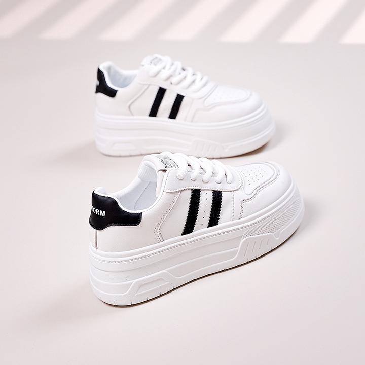 瑞安女鞋高跟厚底小白鞋2024新款休闲百搭板鞋运动白色鞋子