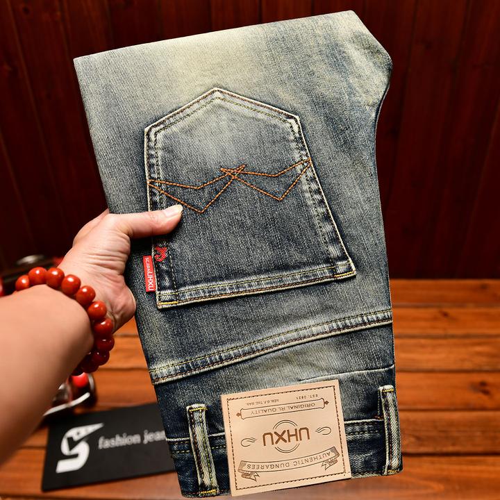 PAVENATNO/巴韦那奇高端复古牛仔裤男修身小脚裤潮流秋冬弹力长裤