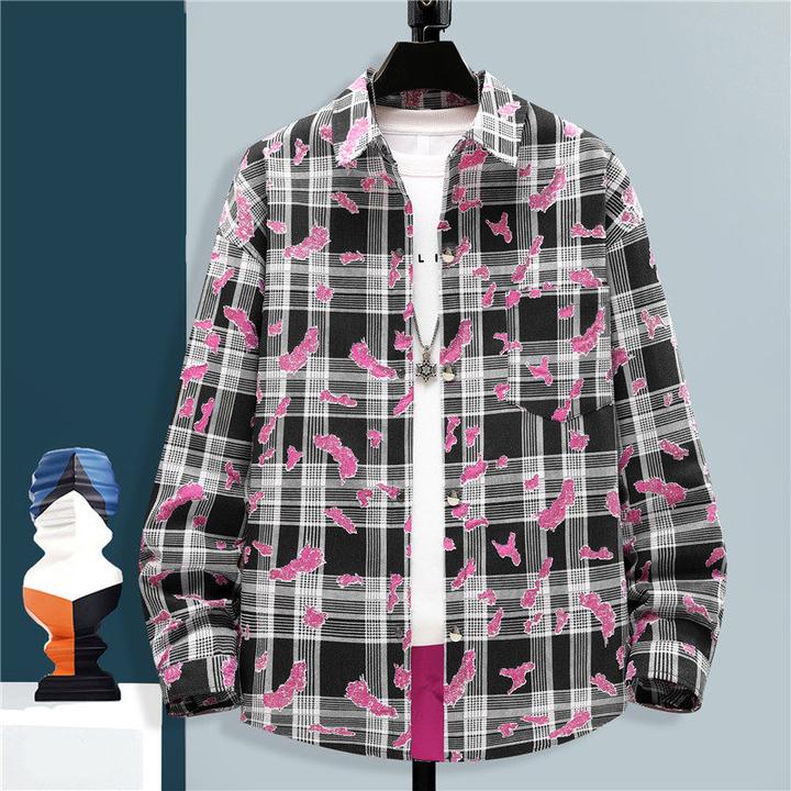 春秋季男士帅气百搭长袖衬衫青少年学生休闲潮流时尚宽松衬衣外套