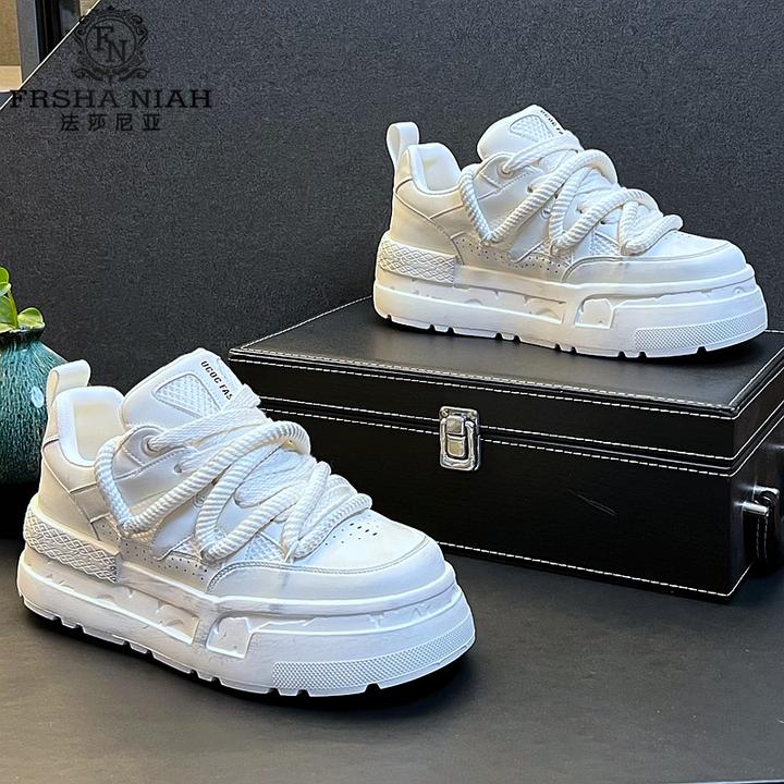 法莎尼亚潮流小白鞋男厚底鞋子男款春秋复古做旧2025新款百搭男鞋