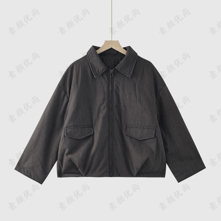 【素颜】2025秋冬新款百搭保暖宽松色织麻夹棉外套